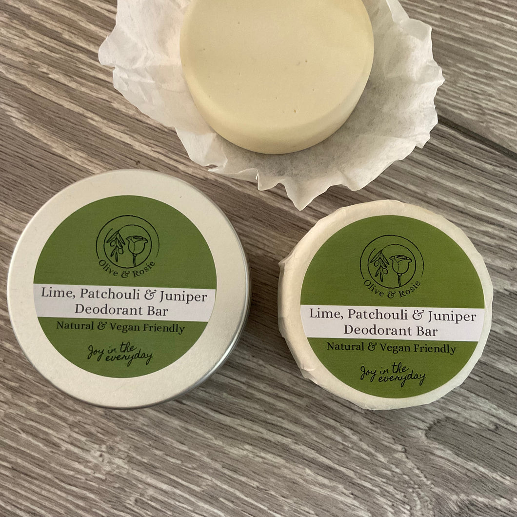 Olive & Rosie, Natural Deodorant Bar - Lime, Patchouli & Juniper