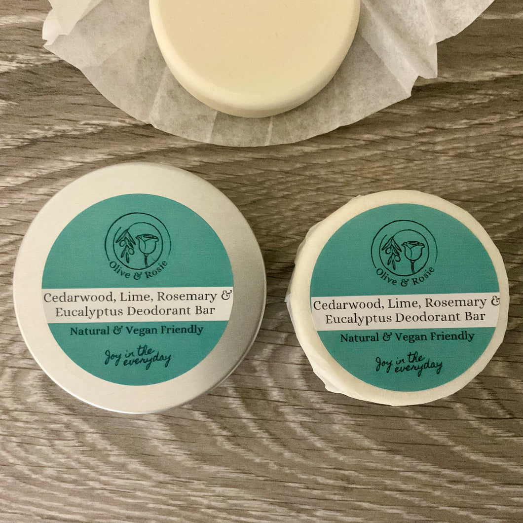 Olive & Rosie, Natural Deodorant Bar - Cedarwood, Lime, Rosemary & Eucalyptus