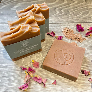 Olive & Rosie Pink Clay & Rosehip Handmade Soap with Lavender, Geranium & Patchouli essential oils together with rosehip powder & pink clay