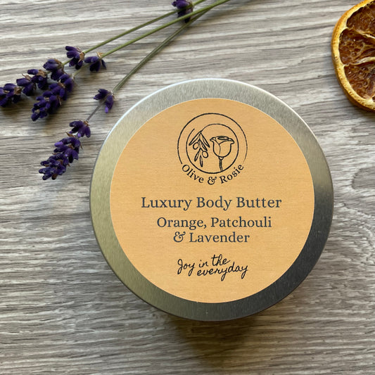 Olive & Rosie Luxury Body Butter, Orange, Patchouli & Lavender, Handmade in Uk