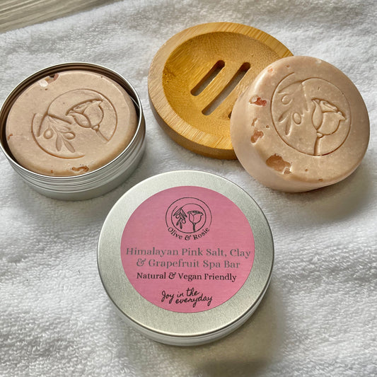 Travel Tin with Himalayan Pink Salt, Clay & Grapefruit Spa Bar - Olive & Rosie