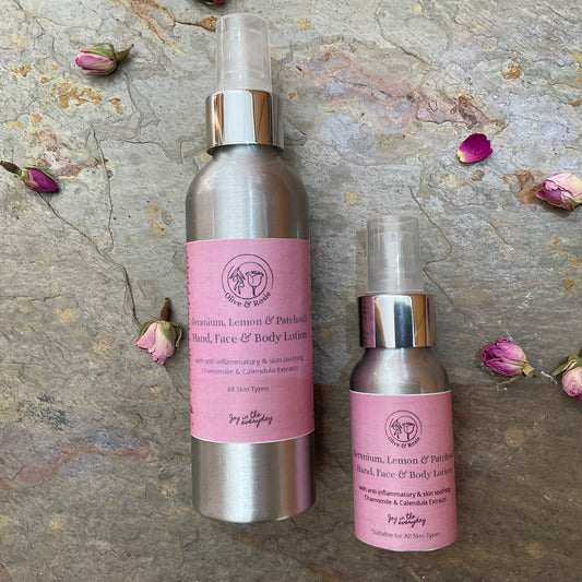 Hand, Face & Body Lotion - Geranium, Lemon & Patchouli - Olive & Rosie