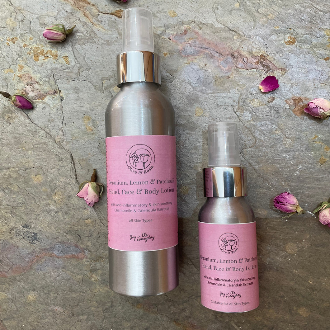 Hand, Face & Body Lotion - Geranium, Lemon & Patchouli