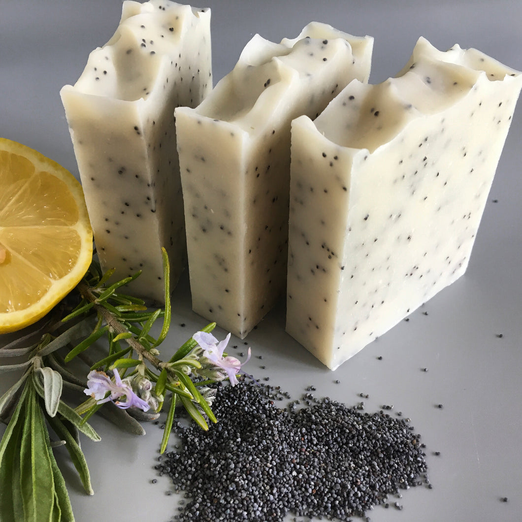 Herb Garden Poppy Seed Handmade Soap with Lemon and Rosemary