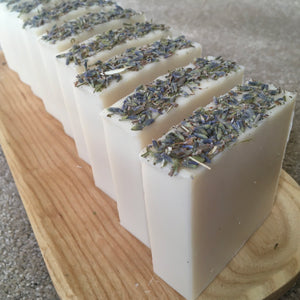 Lavender and Patchouli Natural Handmade Soap on wood display board